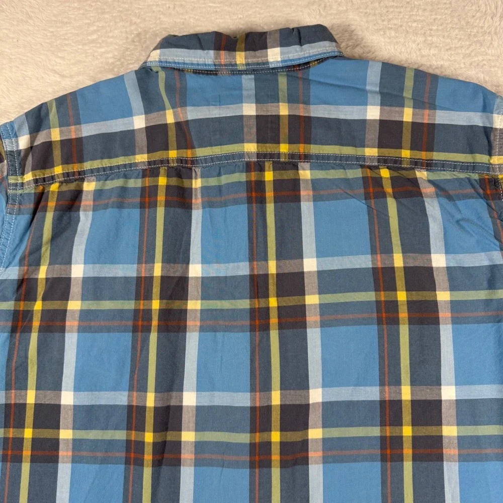 American Eagle Plaid Shirt Mens XL Blue Vintage Fit Short Sleeve Button Down